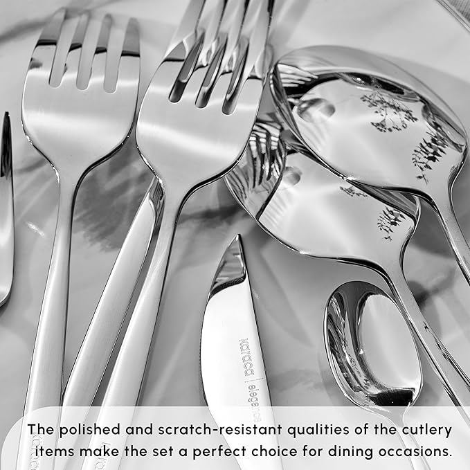 Karaca Lizbon - 18/10 Stainless Steel Silverware Set for 12, 60 Piece Heavy Duty Flatware Set, Dishwasher Safe Modern Cutlery incl. Kitchen Forks, Spoons, Knives Eating Utensils Sets - Platin