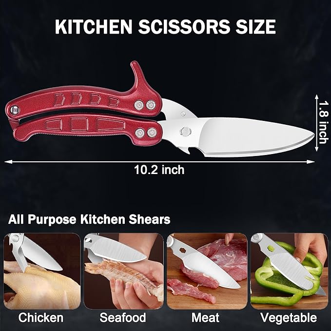 SLEMOON Heavy Duty Kitchen Shears,Poultry Shears with Safety Lock,Burgundy