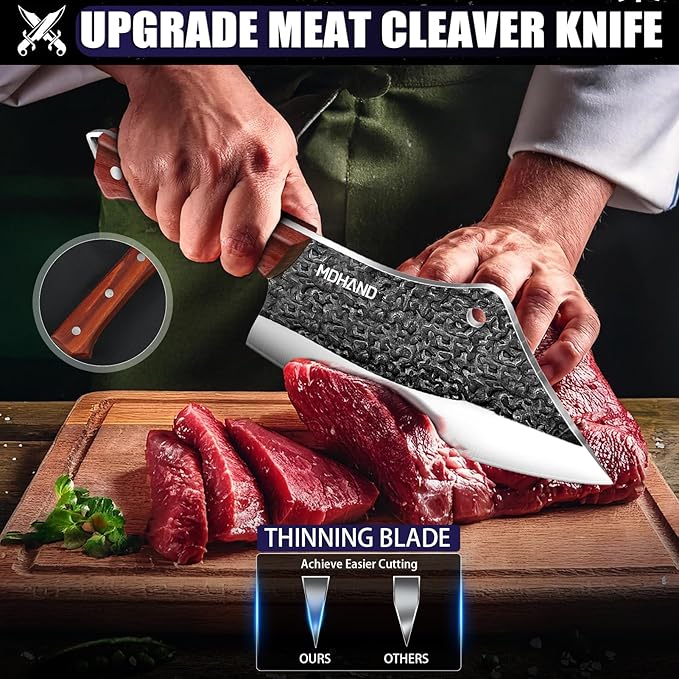 MDHAND Butcher Knife Set, Hand Forged Serbian Chef Knife Set Gift for Men