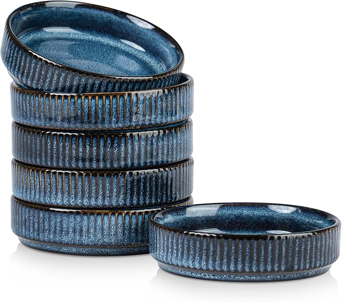 famiware Ceramic Soy Sauce Dish, 4oz Dipping Bowls Set of 6, Nebulas Blue
