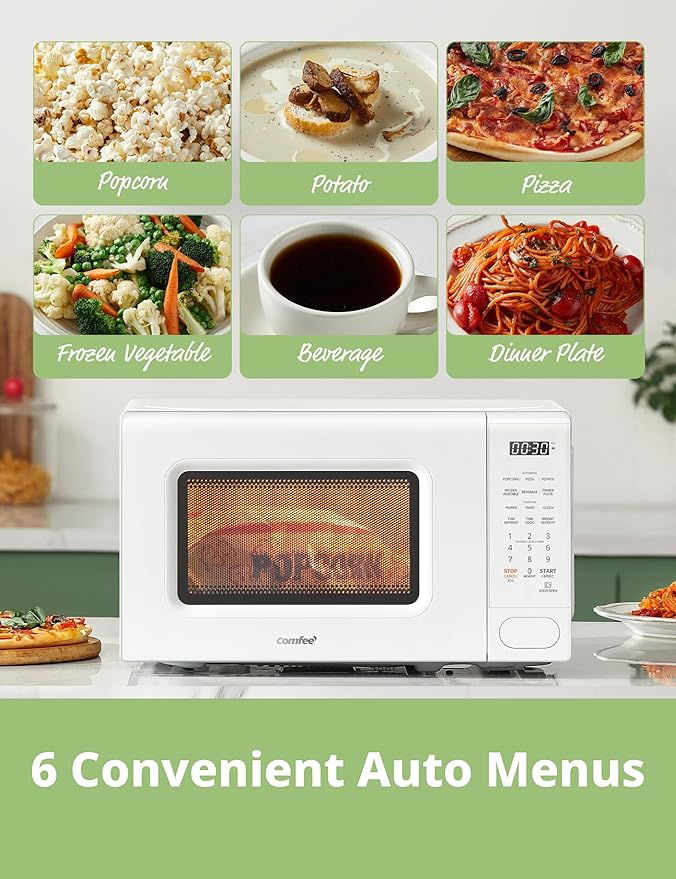 COMFEE' Countertop Microwave Oven 0.7 Cu.Ft, 700W, White, 11 Power Levels