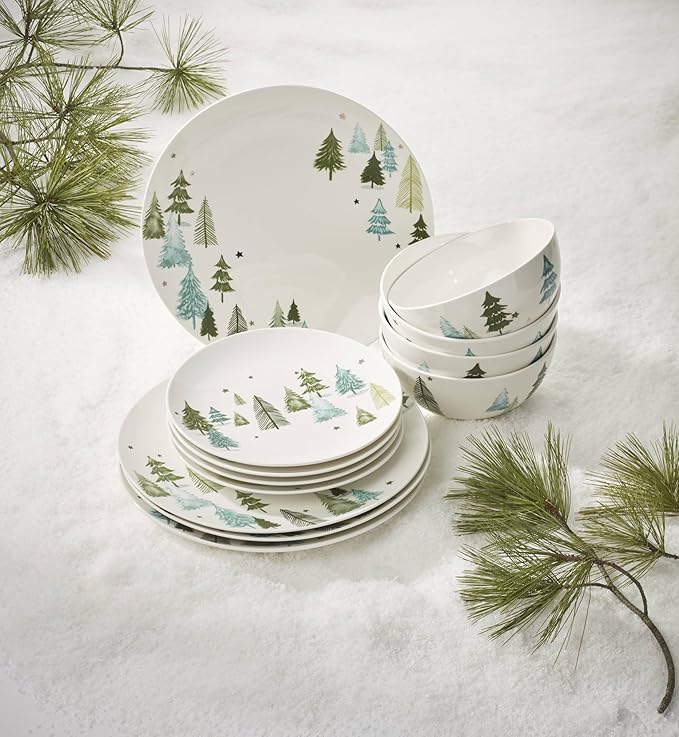Lenox Balsam Lane Porcelain 12-Piece Christmas Dinnerware Set for 4