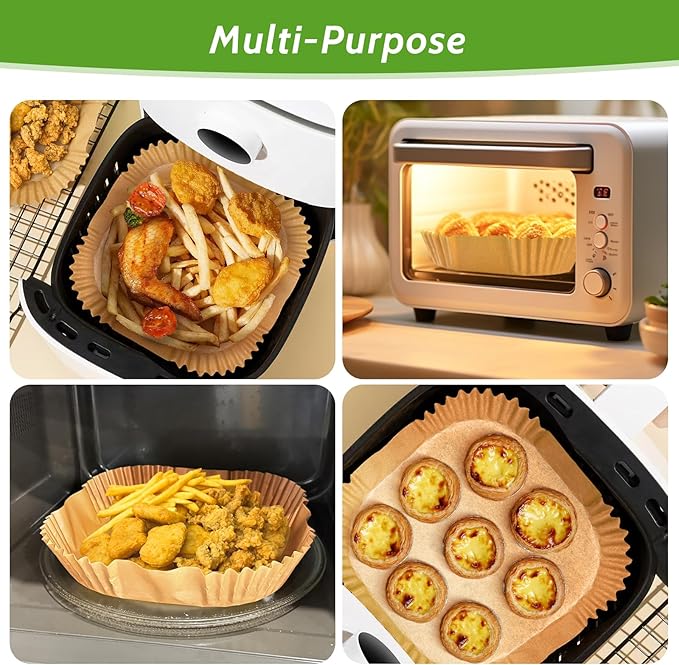 360 Pcs 8” Square Air Fryer Paper Liners Disposable Unbleached Heavy Duty