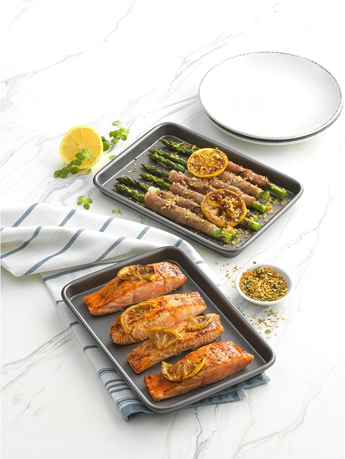 GoodCook Everyday Toaster Oven Mini Baking Sheets Set of 2 Set of 2 Heavy-Gauge Steel Baking Pans with Scratch-Resistant Nonstick, 9 x 6.2-Inch, Gray