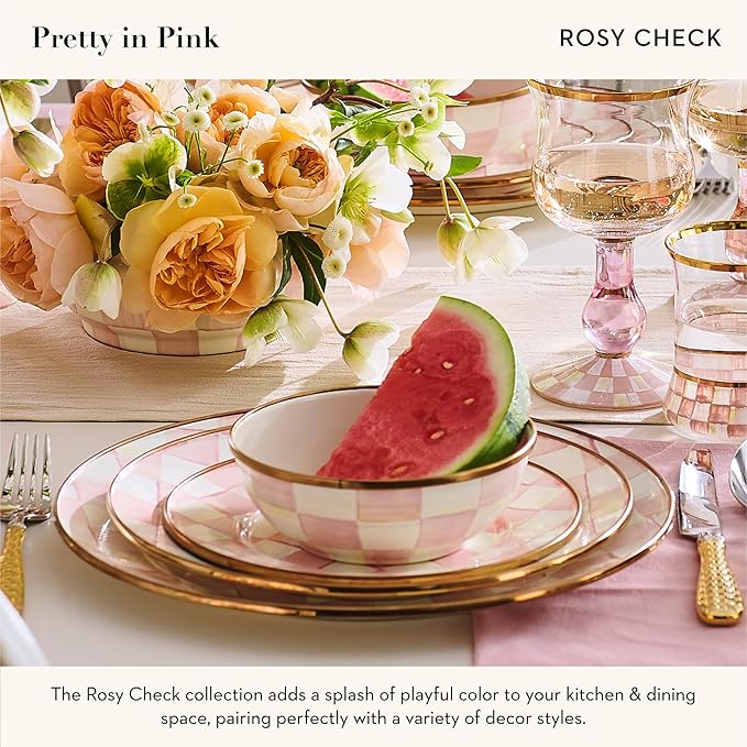 MACKENZIE-CHILDS Enamel Dinner Plate, Pink-and-White Rosy Check