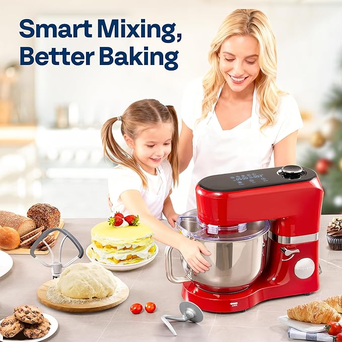 VIVOHOME Stand Mixer with Dough Proofing, 6-Quart Tilt-Head Mixer, Red