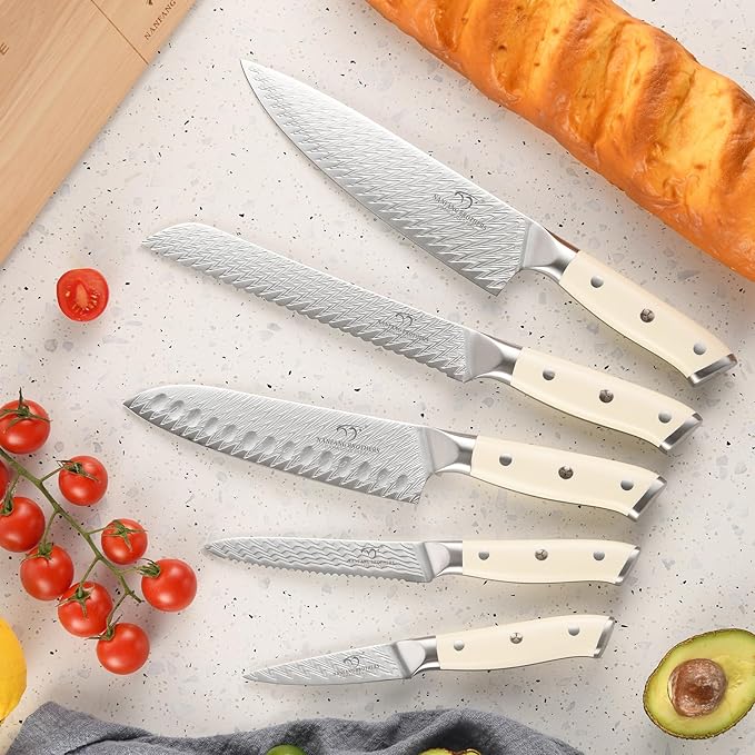 NANFANG BROTHERS 6-Piece Damascus VG10 Knife Set w/Magnetic Block