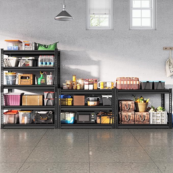 SUPPNEED Metal Storage Garage Shelving: 48'' Wide 2,500Lbs Freestanding Utility Shelves, Adjustable Heavy Duty Rack Units 5 Tier Black 48" W x 18" D x 78" H