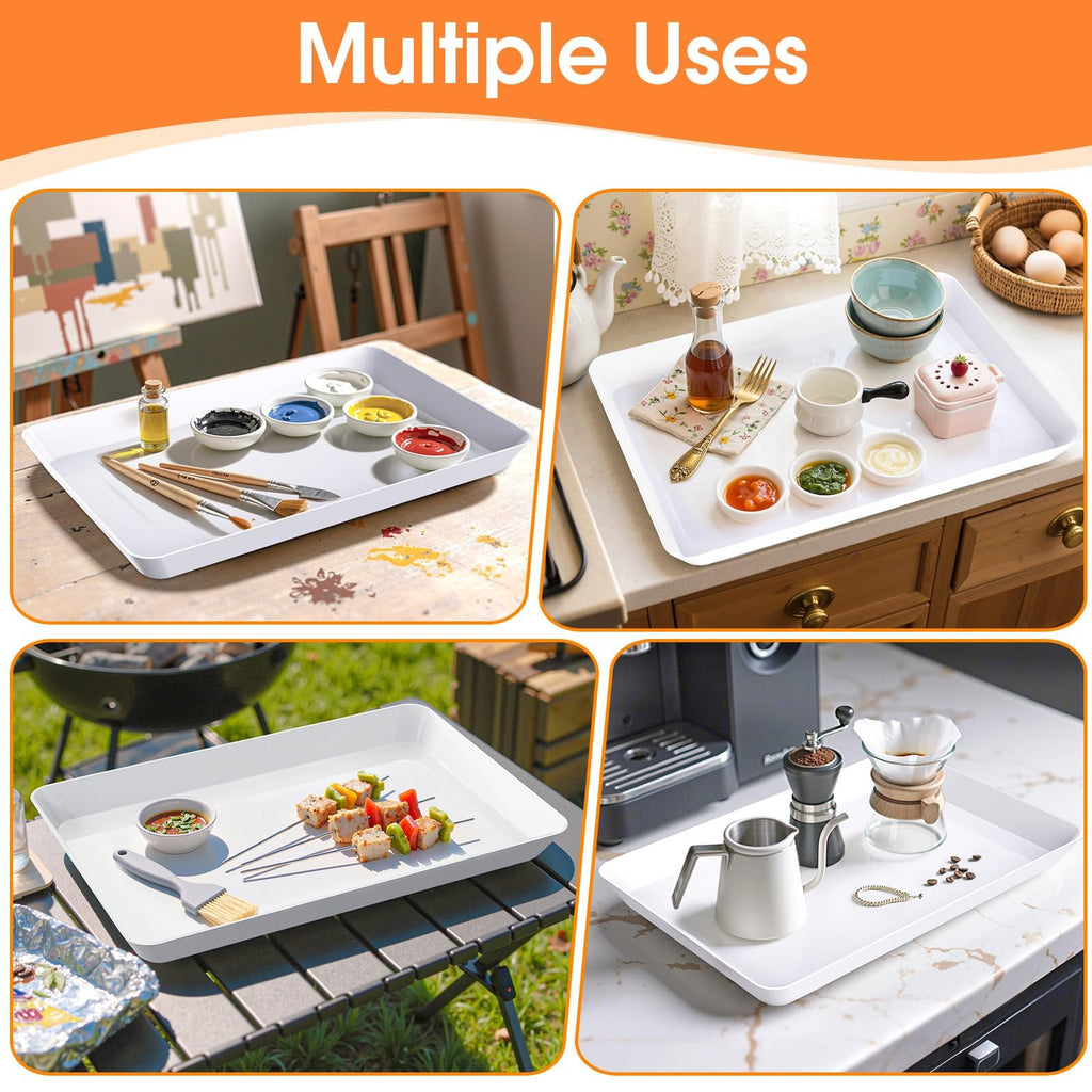 Serving Trays, Serving Platter, Plastic Trays, 4-Pack, White