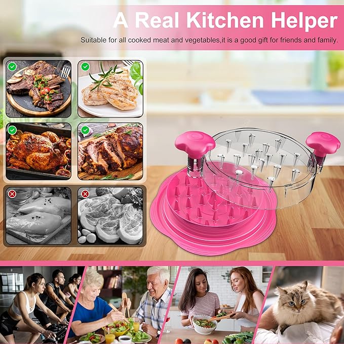 Chicken Shredder Tool Twist Large Meat Shredder with Brush&Fork, Hot Pink