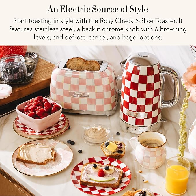 MACKENZIE-CHILDS 2-Slice Toaster, Pink-and-White Rosy Check