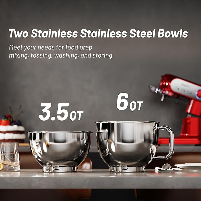 GEFT Stand Mixer, 3.5QT&6QT Bowls Mixers Kitchen Electric Stand Mixer Red