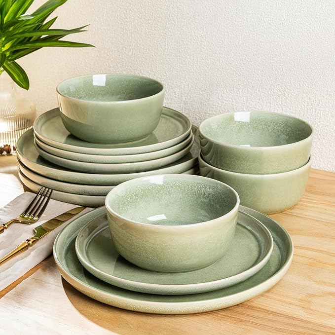 AmorArc Stoneware Dinnerware Sets for 6, 18Pcs Plates and Bowls Sets Dishes