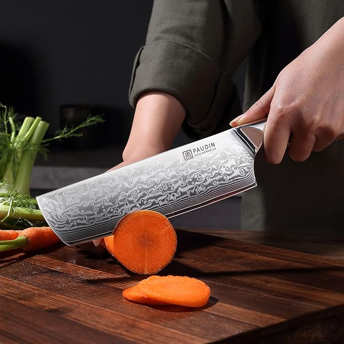 PAUDIN 7 Inch Nakiri Knife, Ultra Sharp Damascus Kitchen Knife