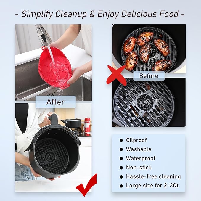 Silicone Air Fryer Liners Round,Pot 4 Pcs 6.5inch Reusable Air Fryer Basket
