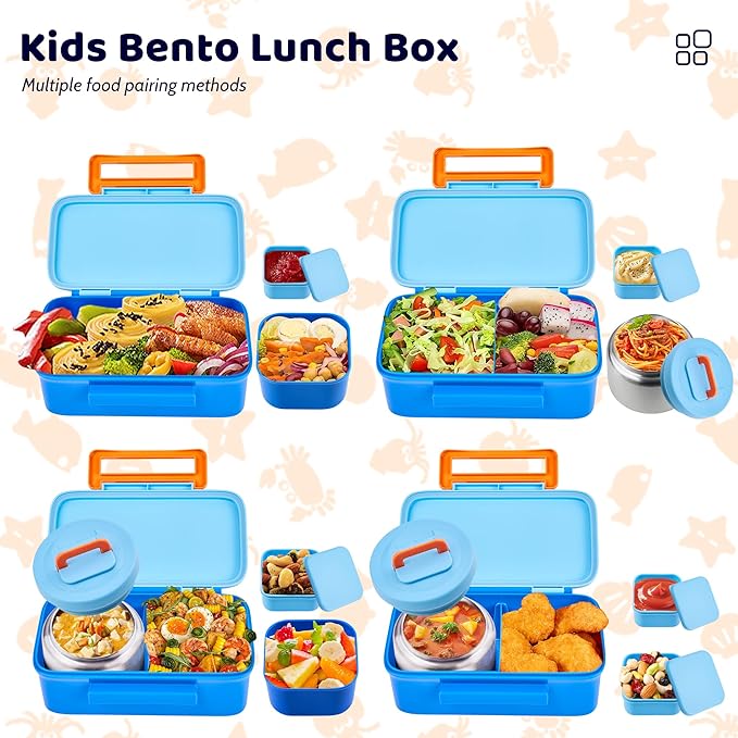 JXXM Lunch Box for Kids With 8oz Soup Thermo, Leak-proof Lunch Container with 2 Compartments, Thermo Food Jar Food Containers for Back to School Girls Boys (Blue)