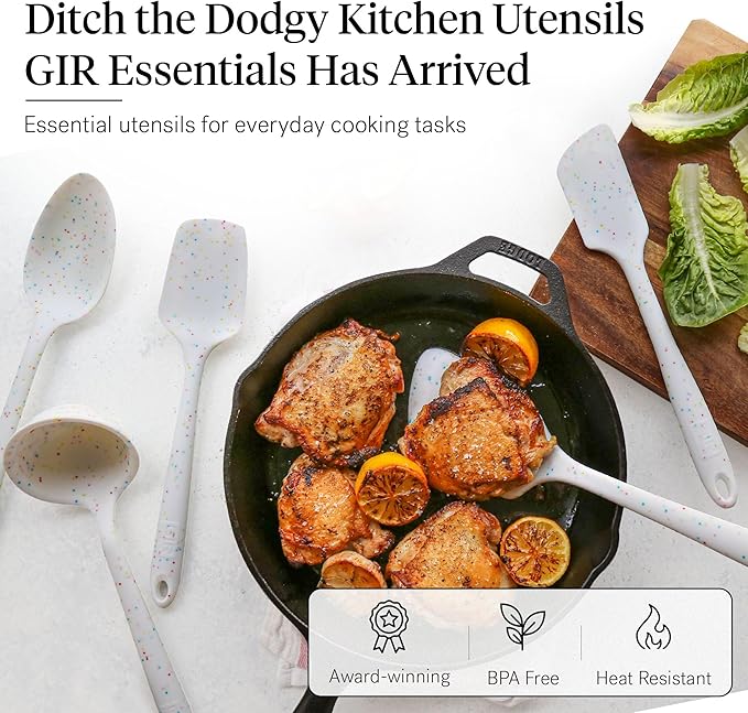 GIR 5-Piece Silicone Kitchen Utensils Set, Non-Toxic Cooking Utensils for Cooking and Baking, Heat Resistant, Food Grade, Dishwasher Safe Rubber Spatula, Ladle, Spoon - Party Confetti