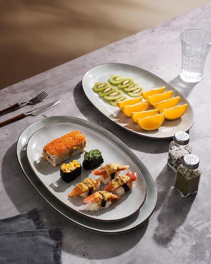famiware Serving Platters Set of 3 Sizes - Oval, Grey