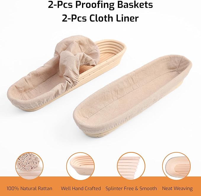 Liliadon Bread Proofing Basket Sourdough Bread Baking Supplies Starter Kit Set (Baguette Baskets)