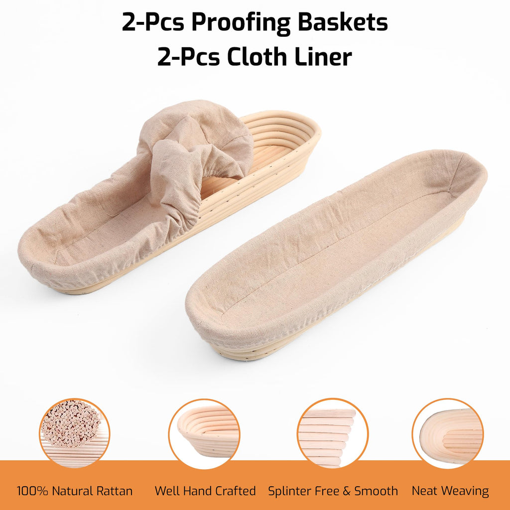 Liliadon Bread Proofing Basket Sourdough Bread Baking Supplies Starter Kit Set (Baguette Baskets)