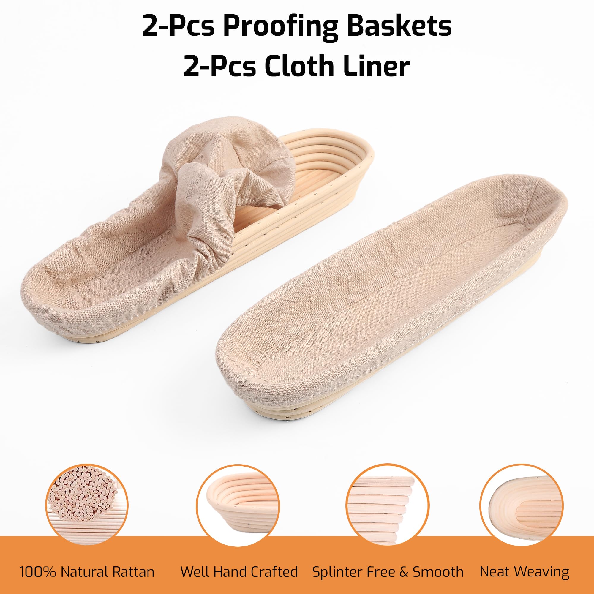 Liliadon Bread Proofing Basket Sourdough Bread Baking Supplies Starter Kit Set (Baguette Baskets)