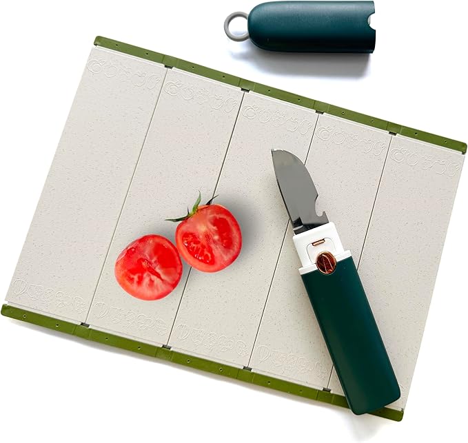 Maeluo 5-in-1 Small Cutting Board Set, Multifunctional Travel Stainless Steel Fruit Knife with Cover, Outdoor Portable Peeling Fruit Potato Peeler for Travel, Camping, Kitchen (Orange)