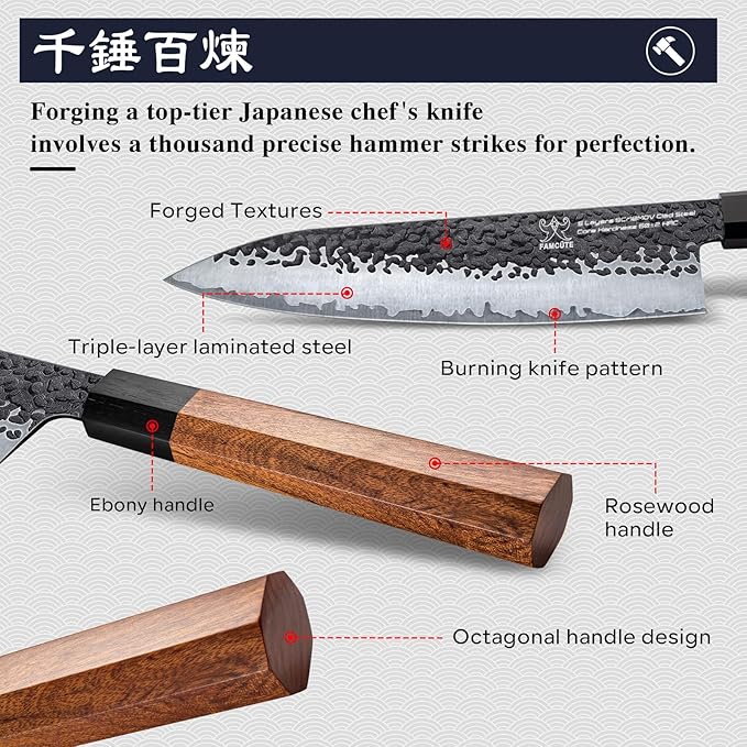 FAMCÜTE 8" Japanese Knife, Hand-Forged Ultra Sharp Chef Knife Gifts for Men