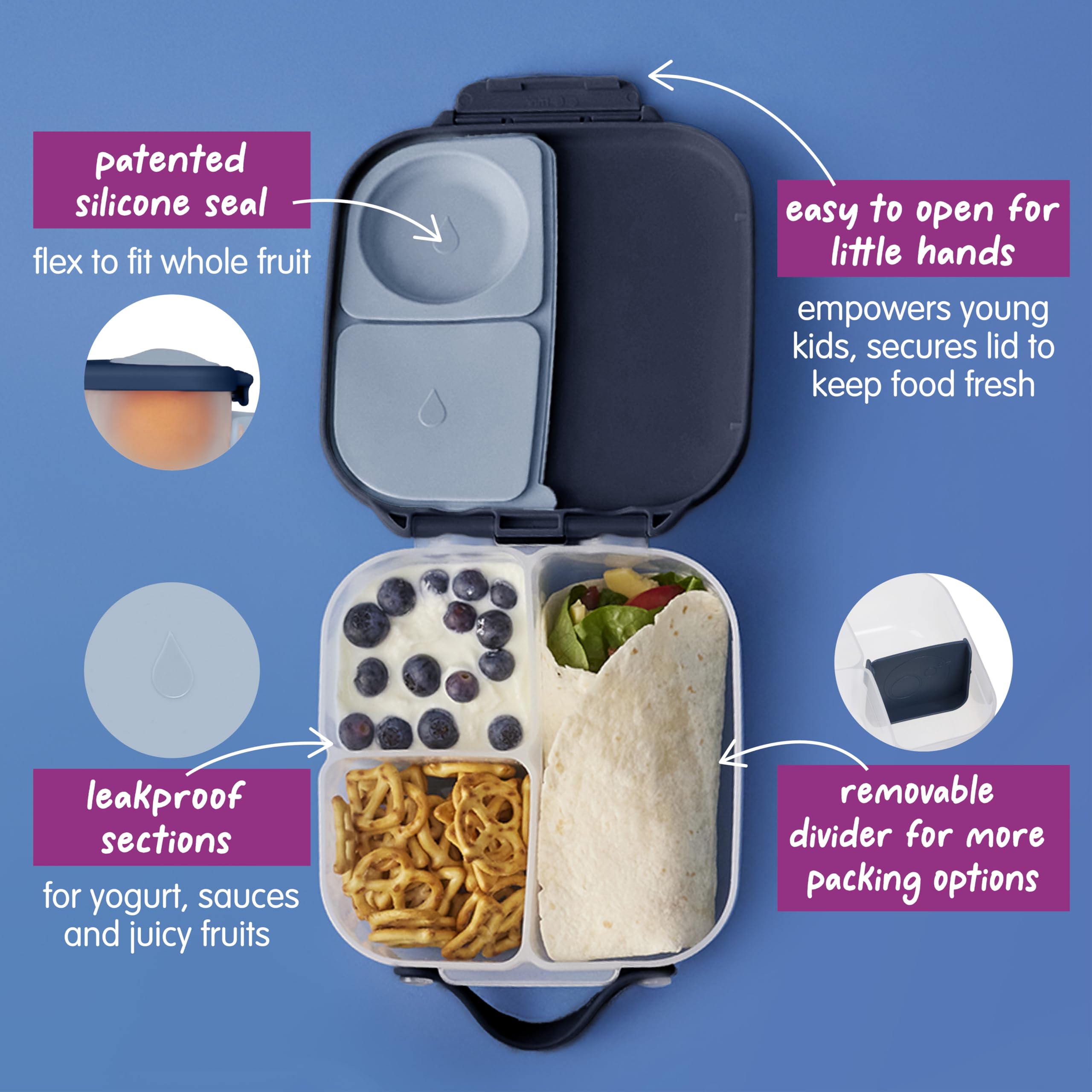 b.box Mini Lunch Box, Snack Containers for Kids, Lunch Box Kids, 4.25 Cup