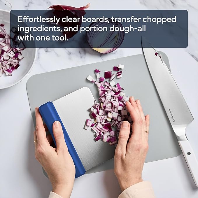 Misen Stainless Steel Bench Scraper - Versatile Food Scraper with Blue Handle - Ideal for Kitchen, Pastry & Dough - Durable Cutting Board Scraper Tool for Effortless Transfer into Pots & Pans - Blue