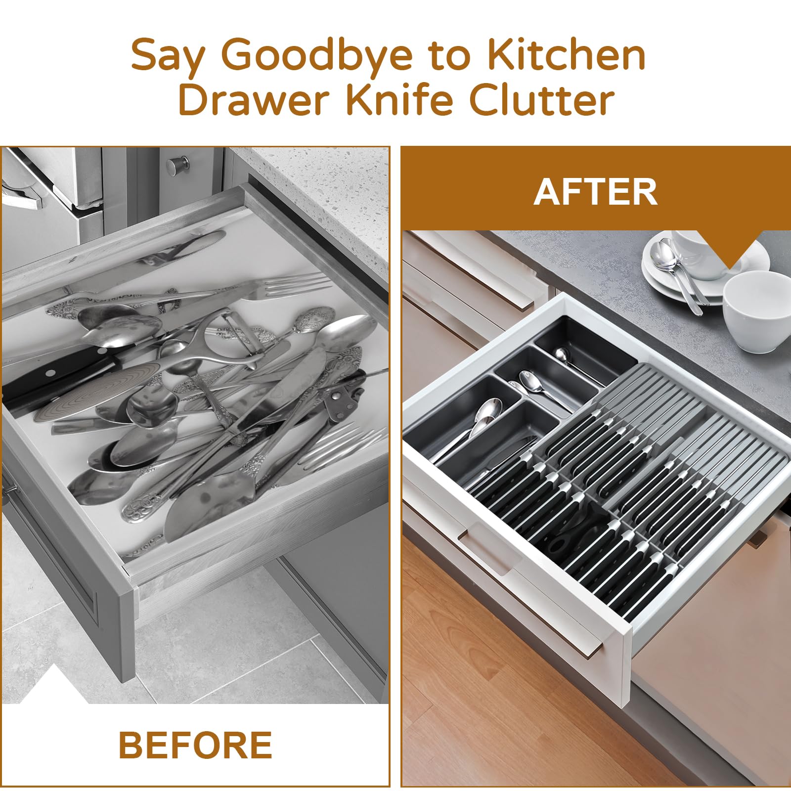 NIUXX Knife Drawer Organizer, Large Capacity In-Drawer Knife Block Set