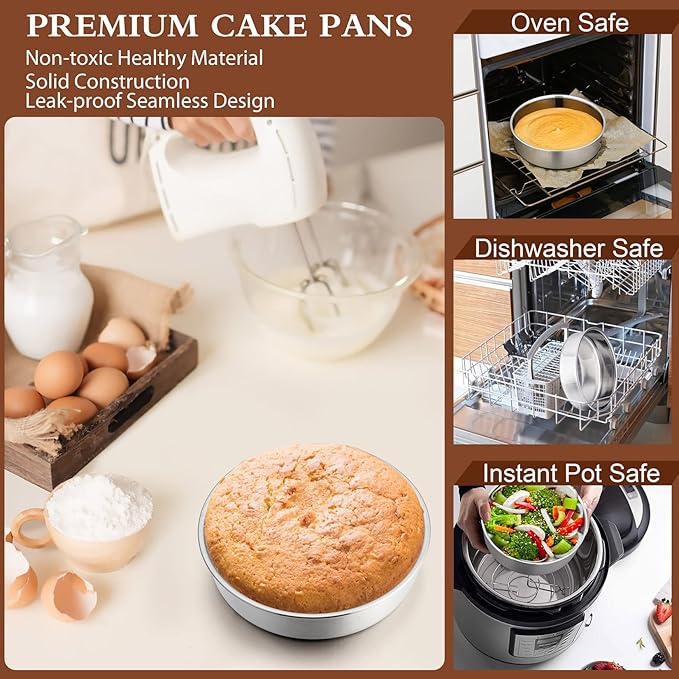 P&P CHEF 6 Inch Cake Pan Set of 4, Stainless Steel Round Cake Pans Tins
