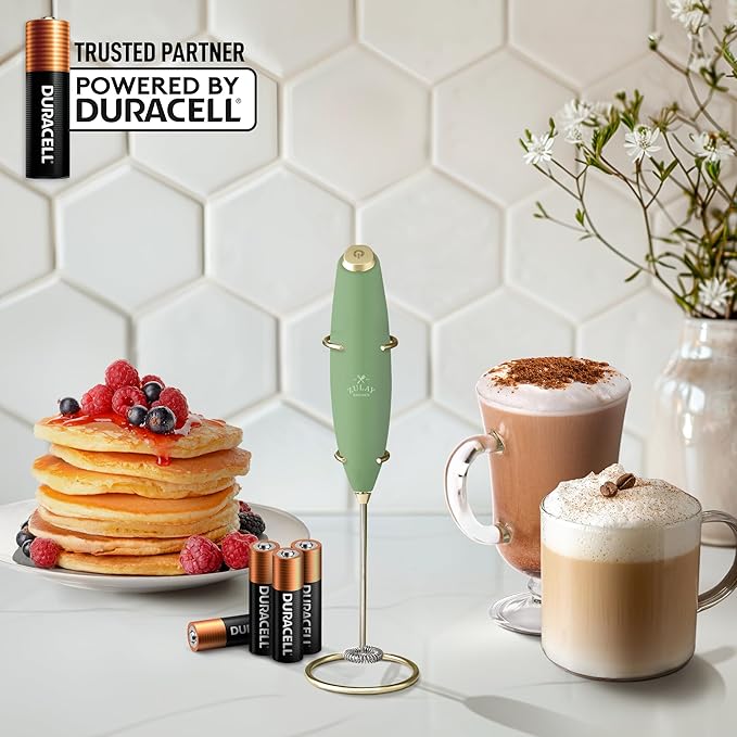 Zulay Kitchen Powerful Milk Frother Wand With Duracell Batteries - Ultra Fast Handheld Drink Mixer - Electric Whisk Foam Maker for Coffee, Lattes, Cappuccino & Matcha - Z1 Motor - Forest Gold