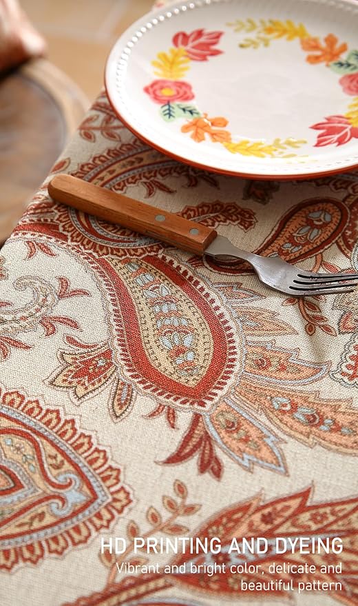 ISAENNE Designer Vintage Linen Rectangular Tablecloth,94"x63"-Chauffrey D