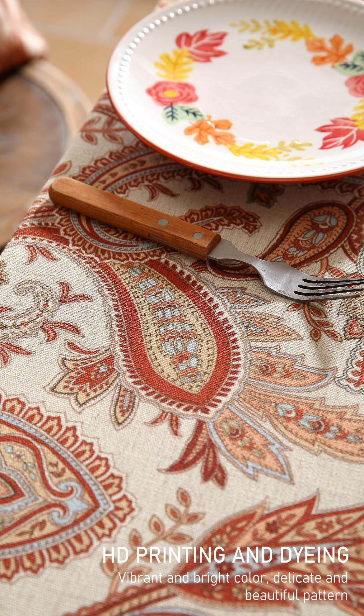 ISAENNE Designer Vintage Linen Rectangular Tablecloth,71"x55"-Chauffrey D