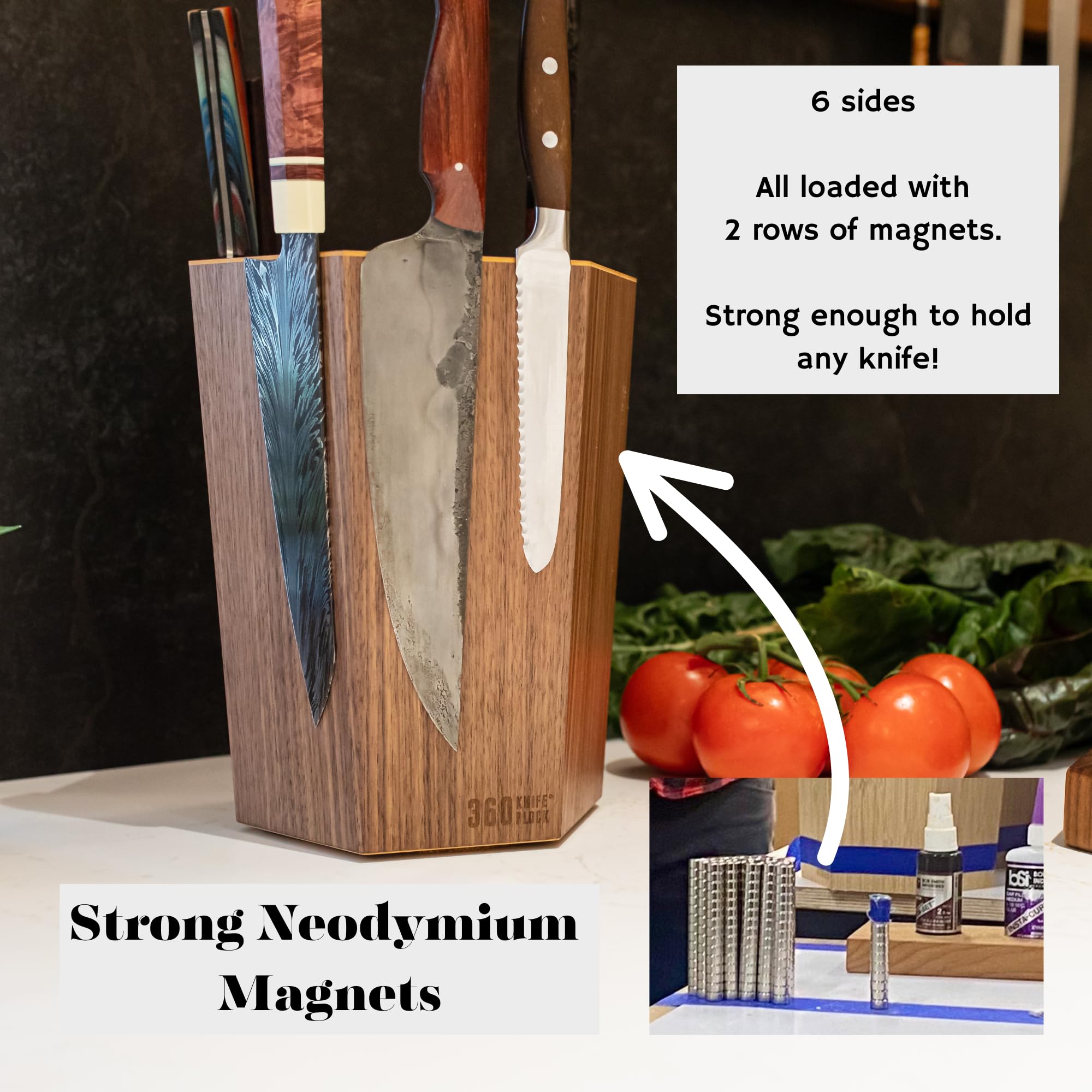 360KnifeBlock® - The 360KB™ (bamboo) ROTATING Magnetic Knife Block