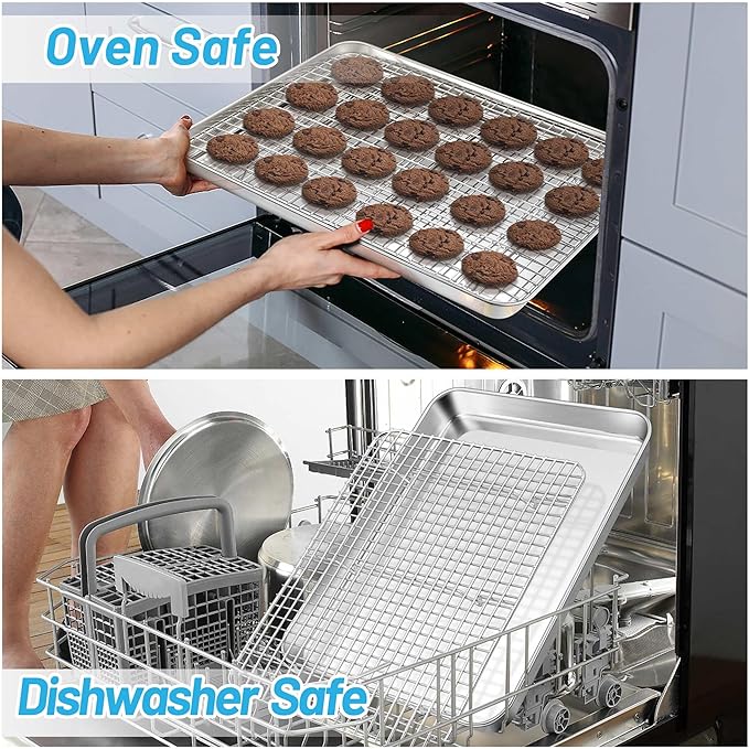 TeamFar Stainless Steel Baking Sheet with Wire Rack Set, 17.6"x13"x1"