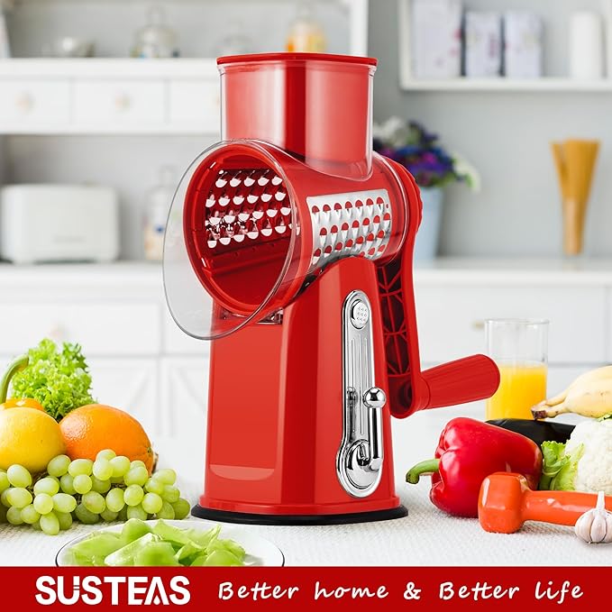 SUSTEAS Rotary Cheese Grater 5 Blades,Kitchen Mandoline Vegetable Slicer