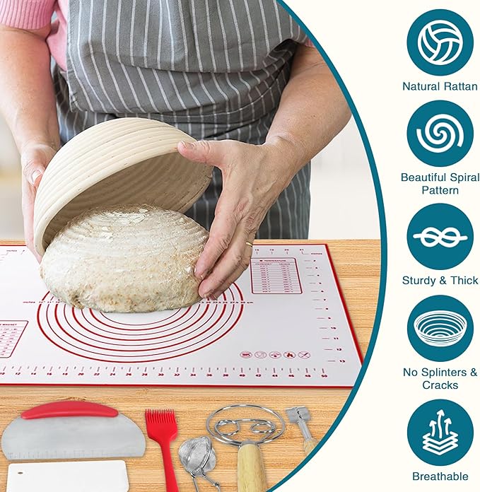 Aliggbent 28Pcs Sourdough Starter Kit, Rattan Banneton Proofing Baskets Set