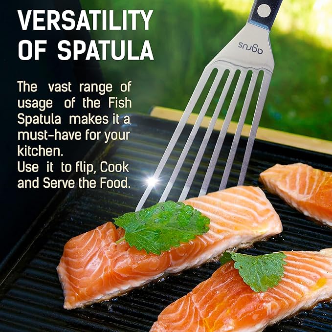 AGRUS Fish Spatula Stainless Steel, Size 11 inch, Blade 6.5 inch, Plastic Handle, Flexible Metal, Angled Slotted Turner