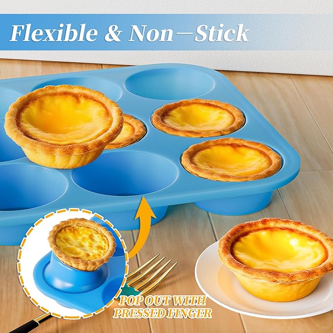 Bangp Silicone Muffin Pan for Baking with Steel-reinforced Rim,2 Pack,Blue