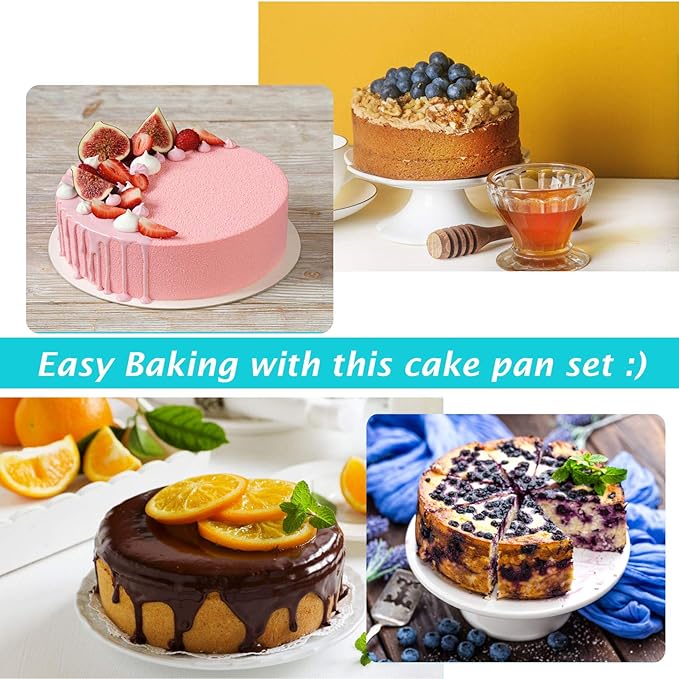 P&P CHEF 9.5 Inch Round Cake Pan Set of 3, Stainless Steel Baking Cake Pans