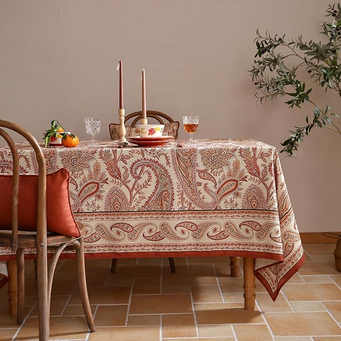 ISAENNE Designer Vintage Linen Rectangular Tablecloth,71"x55"-Chauffrey D