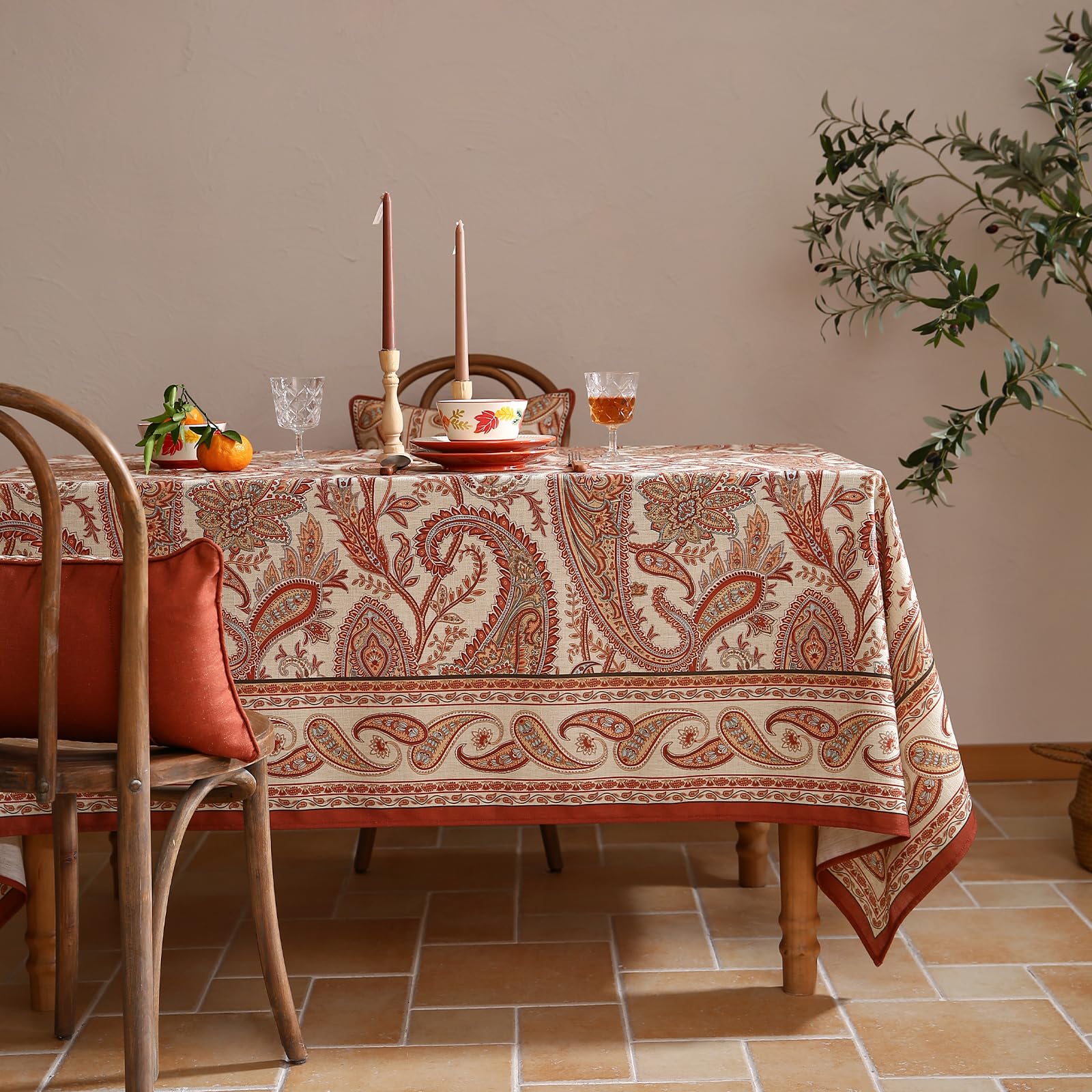 ISAENNE Designer Vintage Linen Rectangular Tablecloth,71"x55"-Chauffrey D