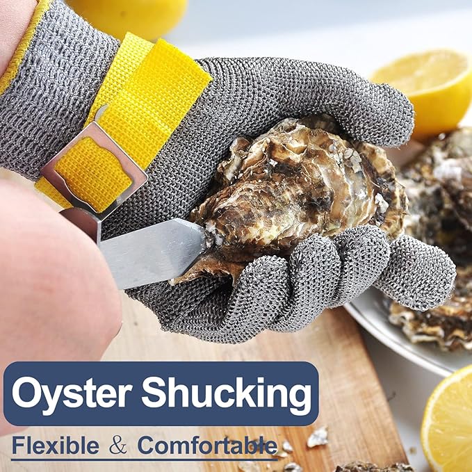 Dowellife Comfortable ANSI A9 Cut Resistant Glove Food Grade, Mesh Metal Kithcen Glove for Chef Oyster Shucking Mandoline Knife Butcher Meat Cutting(Medium-3 Pcs)