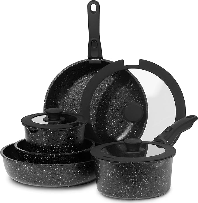 ESLITE LIFE Nonstick Cookware Sets with Detachable Handle,Ceramic Coating Pots and Pans Set Kitchen Cooking Set, Compatible with All Stovetops, PTFE & PFOA Free