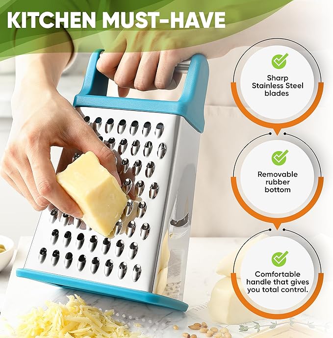 Spring Chef Stainless Steel XL Cheese Grater for Kitchen, Teal