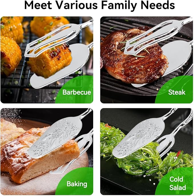 9in Vintage Salad Tong for Serving, Zinc Alloy Silver Food Serving Tongs Salad Steak Clip Buffet Tongs Kitchen Utensils for Buffet Catering Bread BBQ, 8.5x4.5in (1PCS)