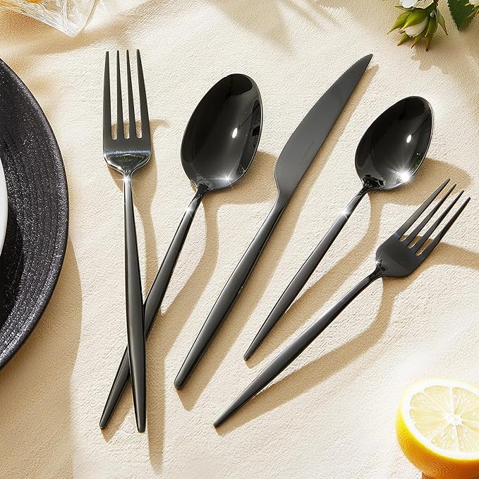 18/10 Silverware Set for 4, 20 Piece Black Stainless Steel Flatware Cutlery