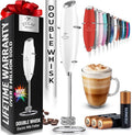 Zulay Kitchen Powerful Milk Frother Wand With Duracell Batteries - Ultra Fast Handheld Drink Mixer - Electric Whisk Foam Maker for Coffee, Lattes, Cappuccino & Matcha - Double Whisk - White