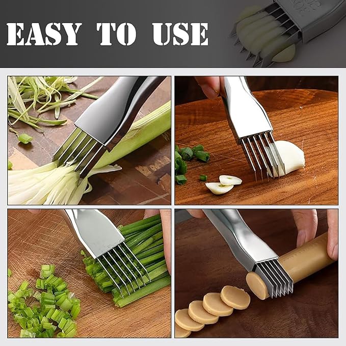 Morekfly Shred Silk The Knife, 2026 Upgrade Green Onion Cutter Stainless Steel Chopped Kitchen Slicing Tool Cutter for Vegetables Onion Garlic, Multifunctional Kitchen Food Vegetable Cutters (4Pack)